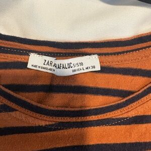 Zara Orange and Black Striped Short Sleeve Tee